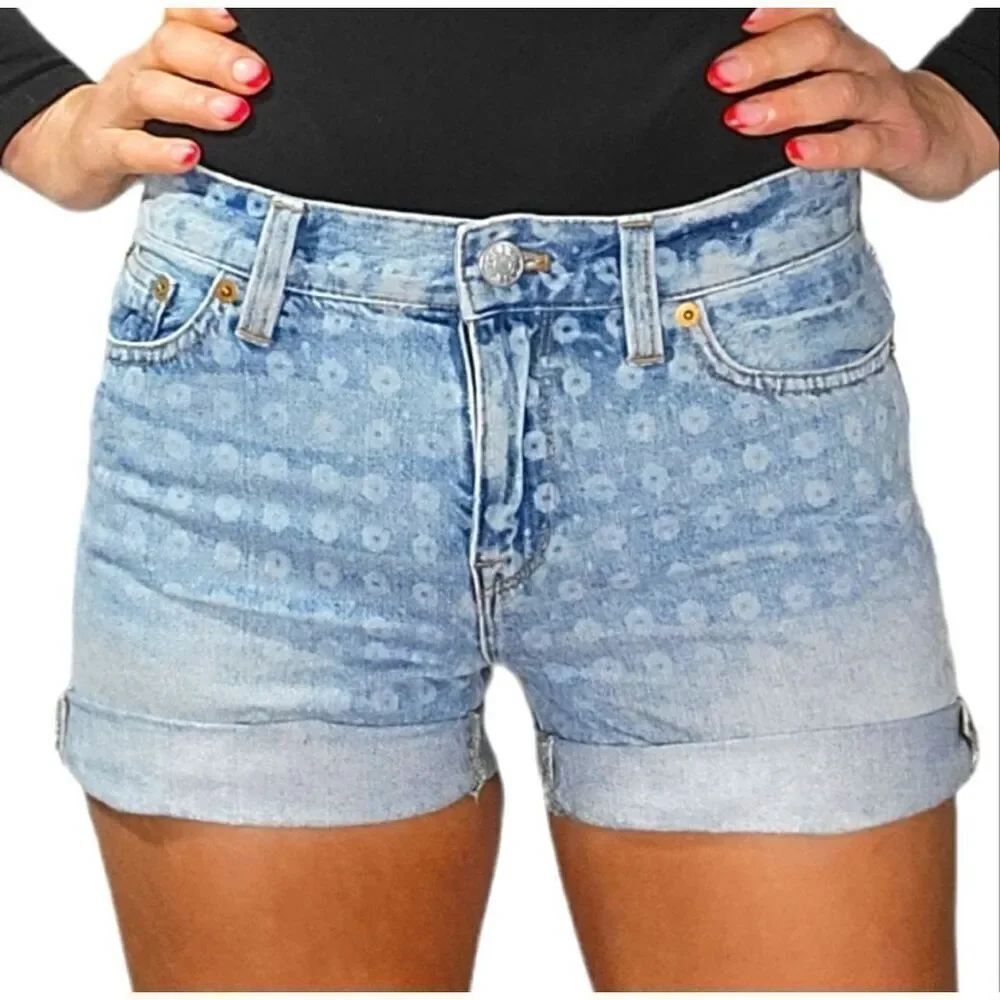 ✨J. Crew Indigo Cotton Denim Shorts Size 27 Cuffed Dots Blue✨